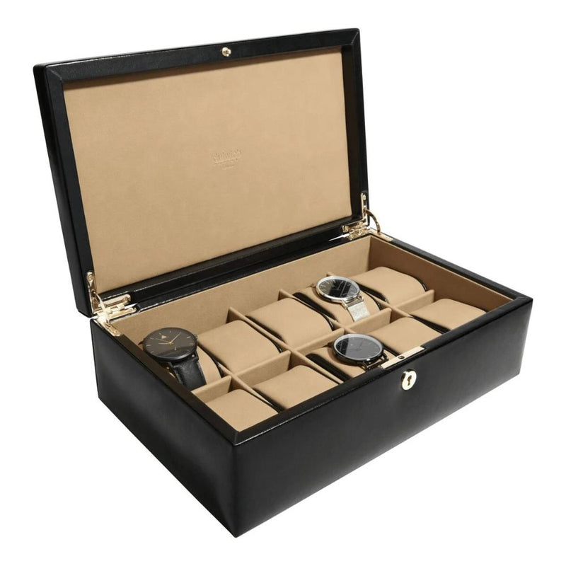 Dulwich Designs Windsor Black Leather 10 Piece Watch Box 71219