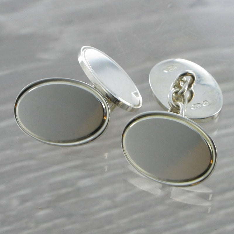Oval Chained Solid Silver Cufflinks 7398