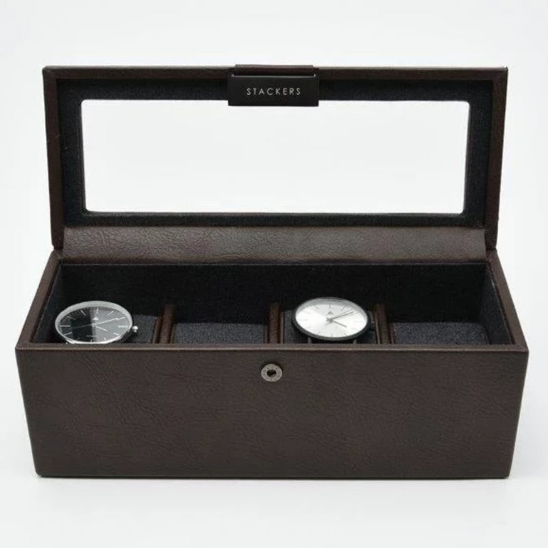 Stackers Brown 4 Piece Watch Box 75398 Vegan Leather