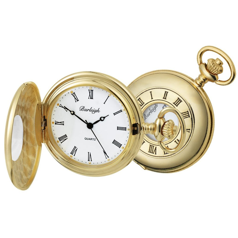 Gold Plated Half Hunter Pocket Watch by Burleigh with Stand GP1926
