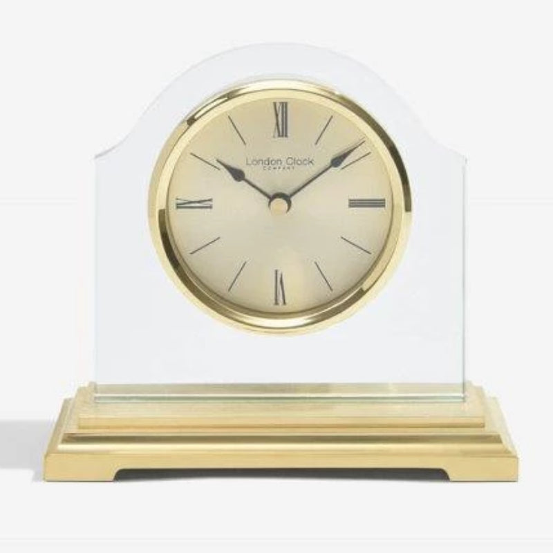 London Clock Gold Break Arch Glass Mantel 03149