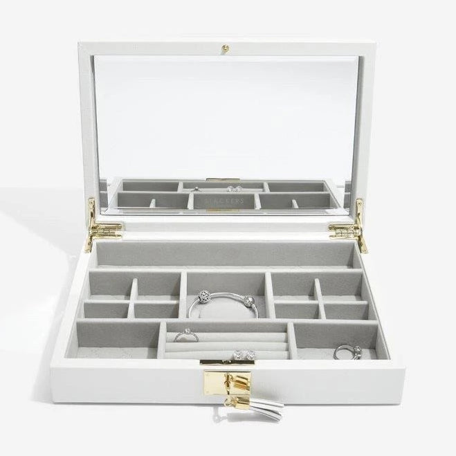 Stackers Jewellery Boxes 75441 Orchid White Leather open