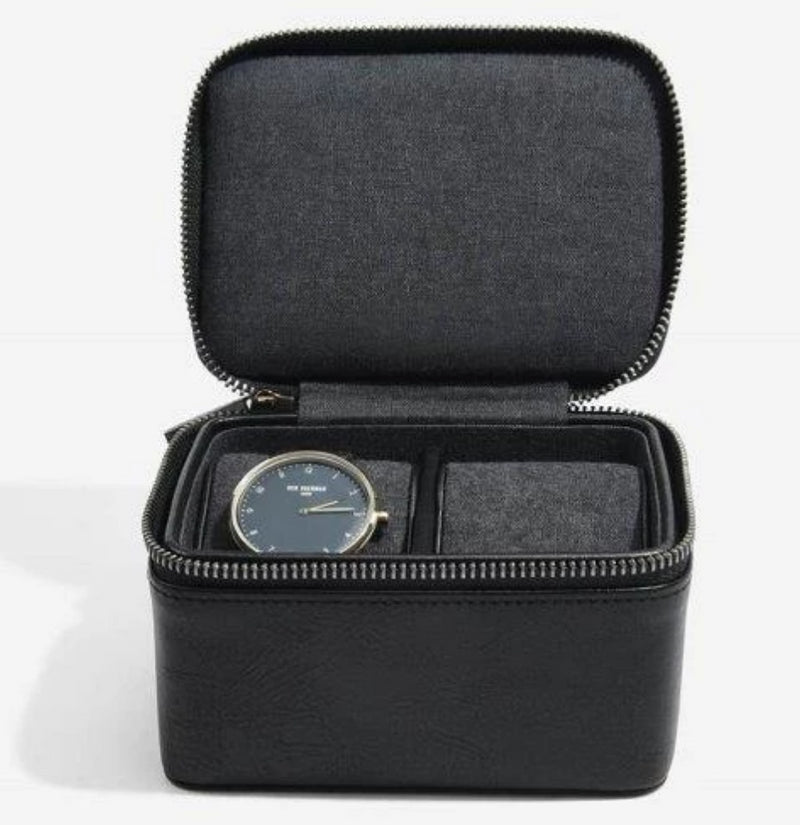 Stackers Black Double Travel Watch Box 74801 Vegan Leather