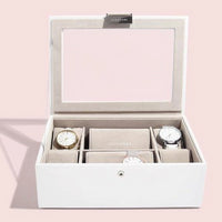 Stackers Classic White Leather 8 piece Watch Box 73593 Personalise the Glass Top with Laser Engraved Message