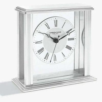 London Clock Silver Flat Top Mantel EP 06399 - Engraveitnow Ltd