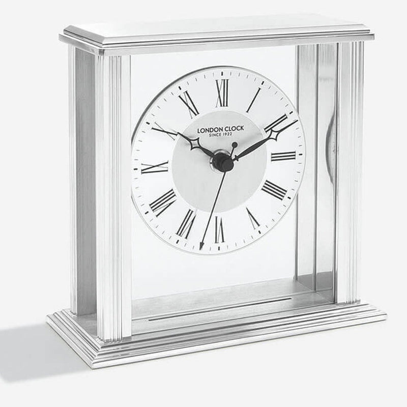 London Clock Silver Flat Top Mantel EP 06399
