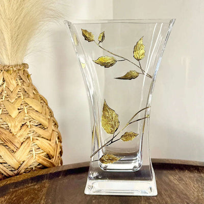 Nobile Gold Leaf Flat Flared Vase - 23cm - Engraveitnow Ltd