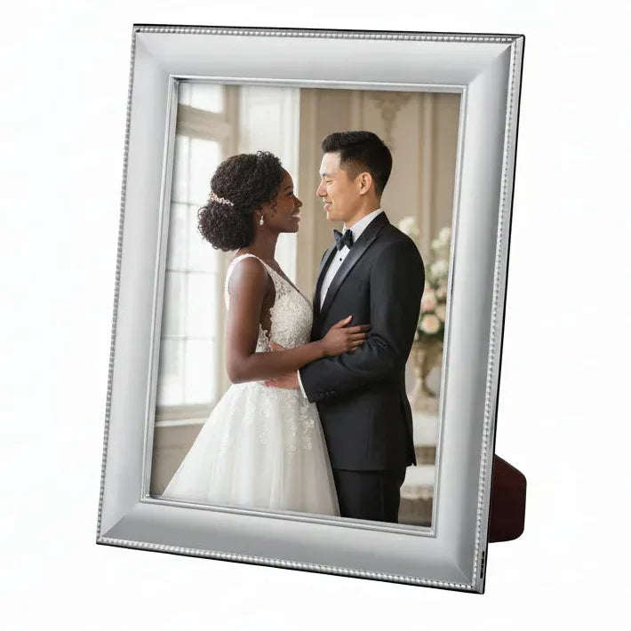 Solid Silver Photo Frame Big Bead Edge 7" x 5" Portrait 6632EX - Engraveitnow Ltd