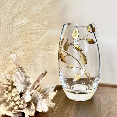 Nobile Gold Leaf Roundish Vase - 20cm - Engraveitnow Ltd