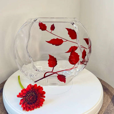 Nobile Ruby Leaf Circle Vase - 16cm - Engraveitnow Ltd