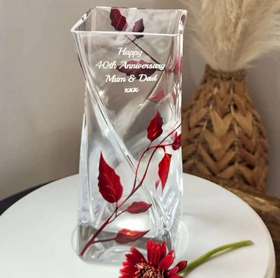 Nobile Ruby Leaf Twist Vase - 20cm - Engraveitnow Ltd