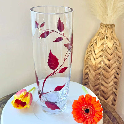 Nobile Ruby Leaf Cylinder Vase - 25cm - Engraveitnow Ltd