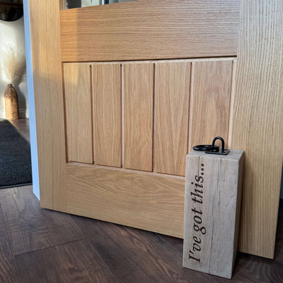Rustic Solid Oak Doorstop Laser Engraved 30cm Tall - Engraveitnow Ltd