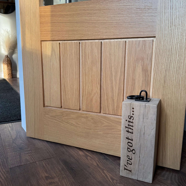 Rustic Solid Oak Doorstop Laser Engraved 30cm Tall