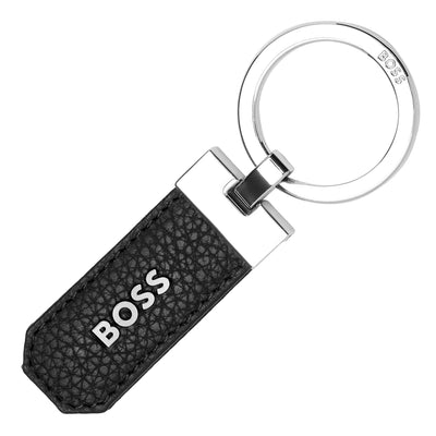 HUGO BOSS Classic Grained Black Leather Key Ring HAK416A - Engraveitnow Ltd