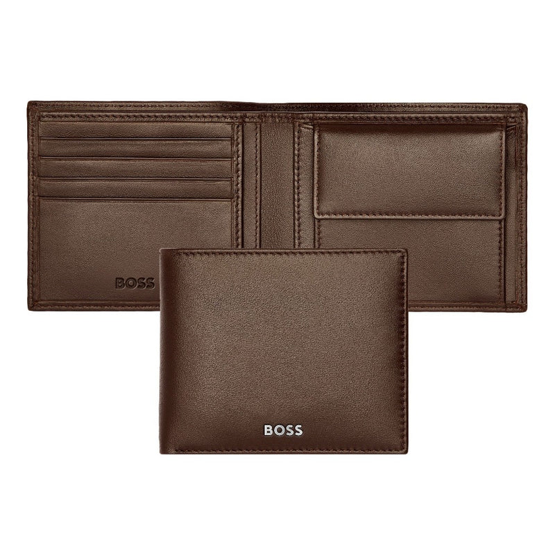 HUGO BOSS Luxury Smooth Brown Leather Coin Wallet HLM403Y