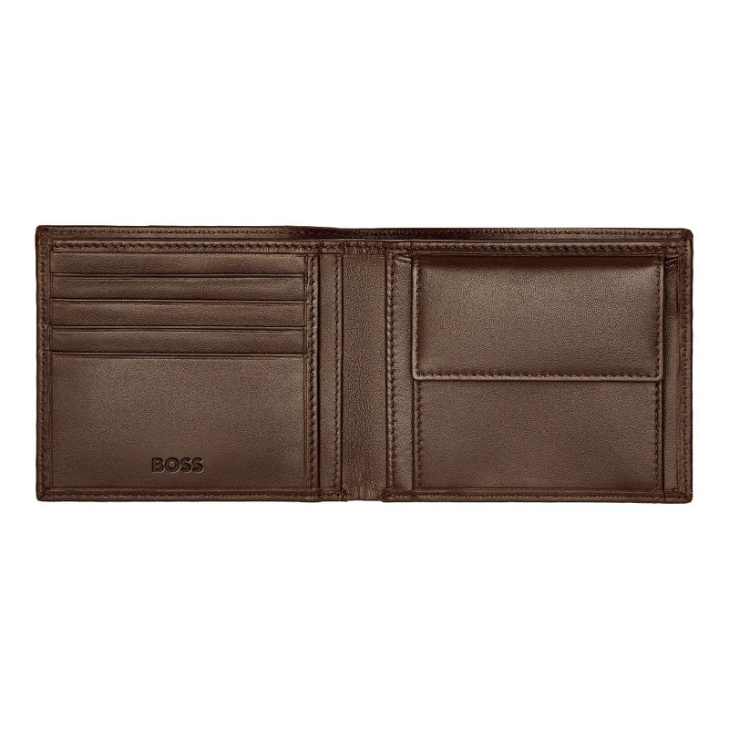 HUGO BOSS Luxury Smooth Brown Leather Coin Wallet HLM403Y