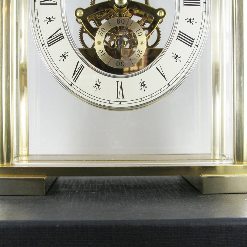 London Clock Square Top Gold Skeleton Mantel Clock 02085