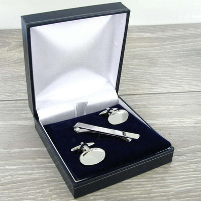 Silver Plated Oval Cufflinks and Tie Slide Rho10~113 - Engraveitnow Ltd
