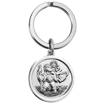 Saint Christopher Silver Plated Keyring 27mm Round EP9444 - Engraveitnow Ltd