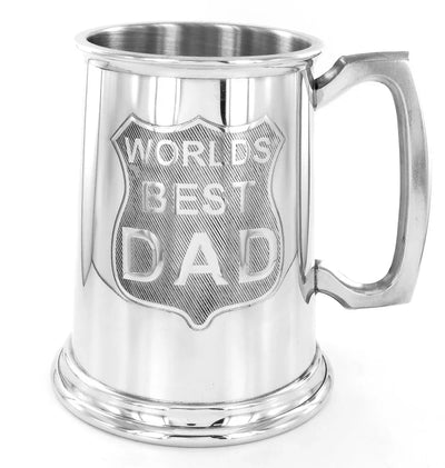 Pewter 1 Pint Tankard Worlds Best Dad - Engraveitnow Ltd