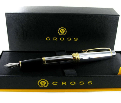 Engraved Cross AT456-6MS Bailey Chrome and Gold Fountain Pen - Engraveitnow Ltd