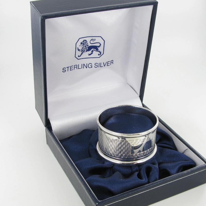 Napkin Ring Engine Turned 925 Solid Silver 4080