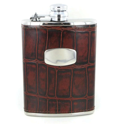Marlborough of England Hip Flask 8oz Steel & Brown Leather ST5159 - Engraveitnow Ltd