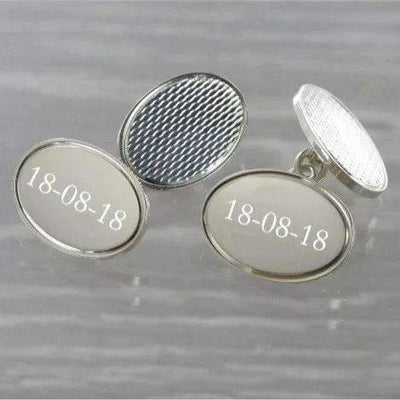 50 50 Oval Chained Solid Silver Cufflinks 7052 - Engraveitnow Ltd