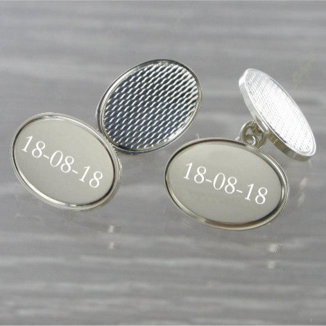 50 50 Oval Chained Solid Silver Cufflinks 7052
