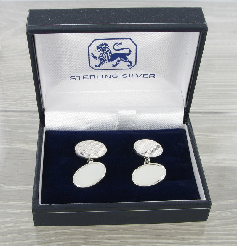 50 50 Oval Chained Solid Silver Cufflinks 7052