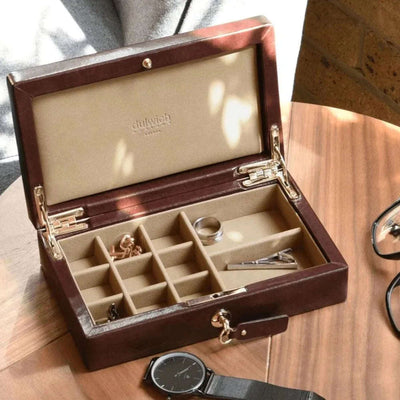 Dulwich Designs Windsor Brown Leather Cufflink Box 71211 - Engraveitnow Ltd