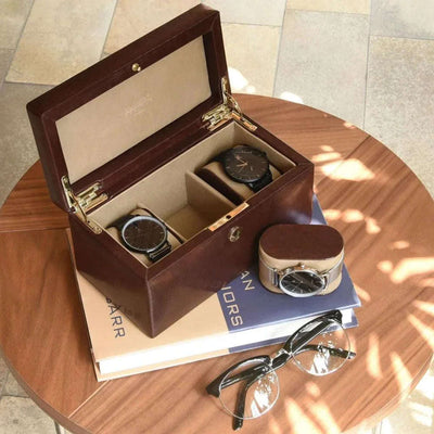 Dulwich Designs Windsor Brown Leather 3 Piece Watch Box 71212 - Engraveitnow Ltd