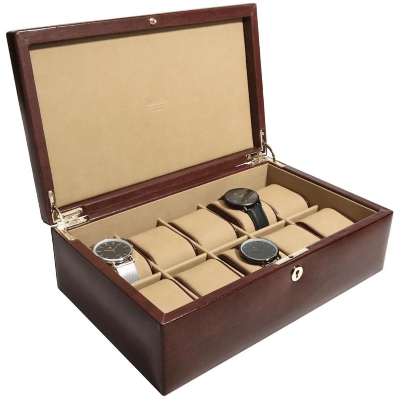 Dulwich Designs Windsor Brown Leather 10 Piece Watch Box 71213