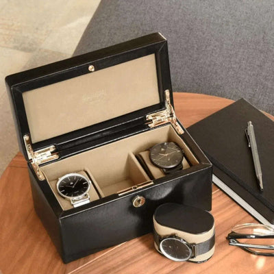 Dulwich Designs Windsor Black Leather 3 Piece Watch Box 71218 - Engraveitnow Ltd