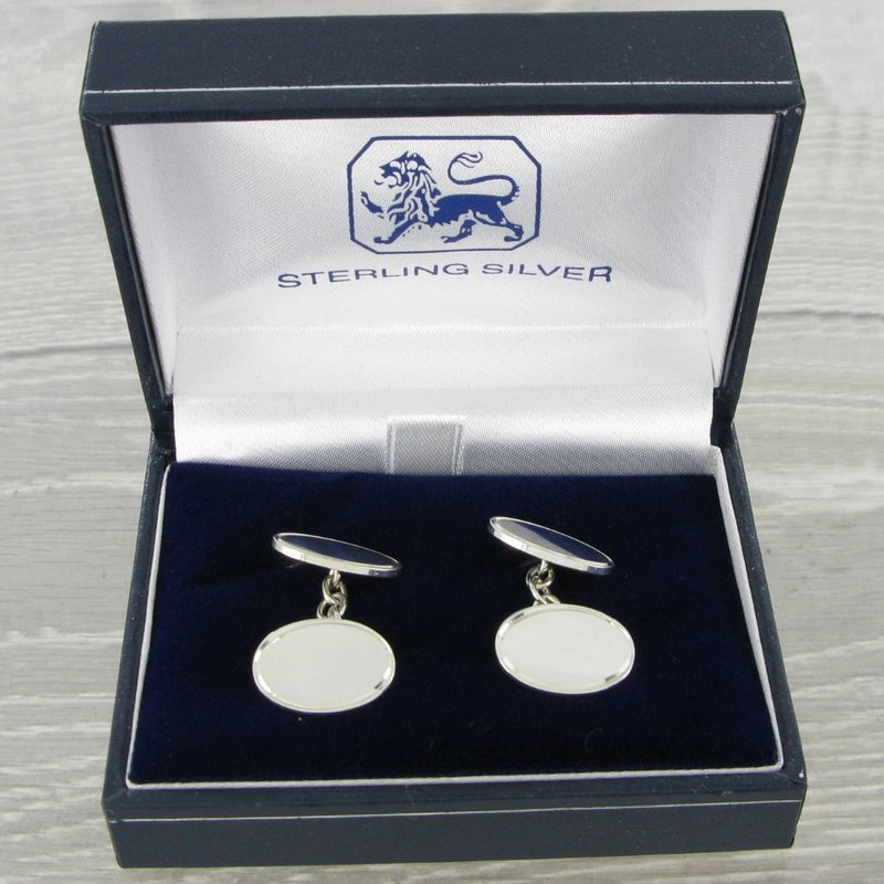 Oval Chained Solid Silver Cufflinks 7398