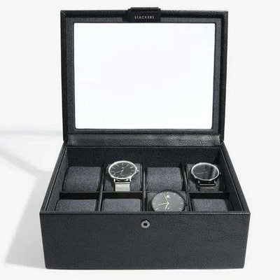 Stackers Black 8 Piece Watch Box 75401 Vegan Leather - Engraveitnow Ltd
