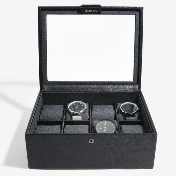 Stackers Black 8 Piece Watch Box 75401 Vegan Leather Engrave It Now and personalise the lid with a laser engraved message