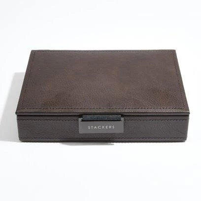 Stackers Brown Leather Lidded Mini Cufflink Box 75422 Vegan Leather