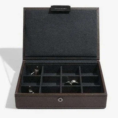 Stackers Brown Leather Lidded Mini Cufflink Box 75422 Vegan Leather - Engraveitnow Ltd