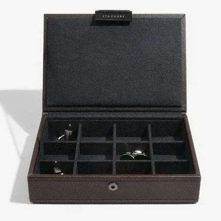 Stackers Brown Leather Lidded Mini Cufflink Box 75422 Vegan Leather