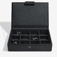 Stackers Black Leather Lidded Mini Cufflink Box 75423 Vegan Leather Personalise the lid with Laser engraved message