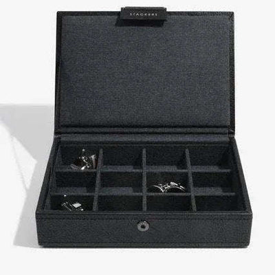 Stackers Black Leather Lidded Mini Cufflink Box 75423 Vegan Leather - Engraveitnow Ltd