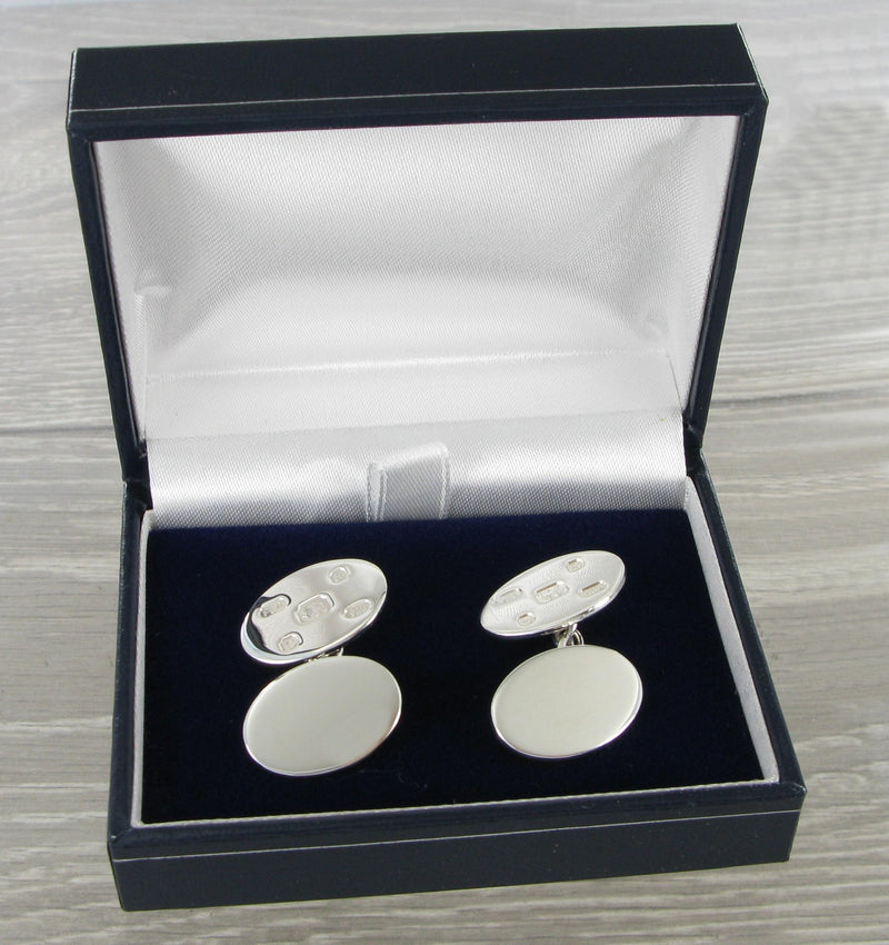 Feature Hallmarked Oval Chained Solid Silver Cufflinks 8538