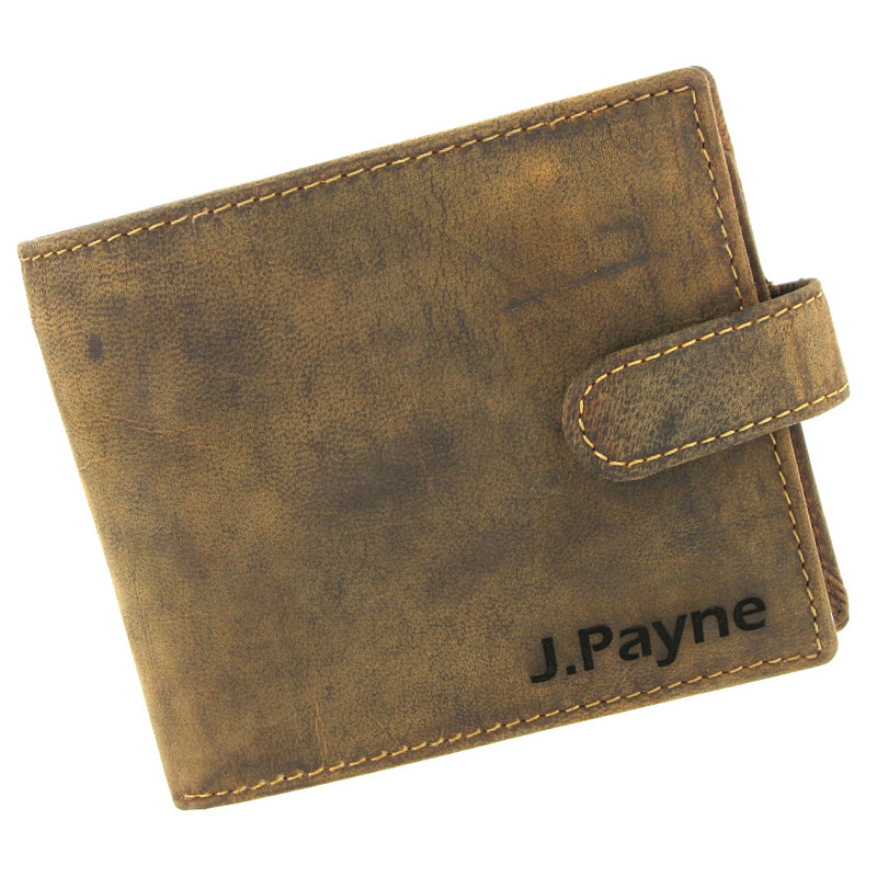 Personalised Brown Leather Wallet with laser engraved name on front and message inside