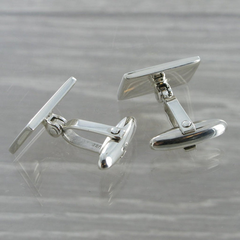 Diamond Set Rectangle Swivel Solid Silver Cufflinks 9267