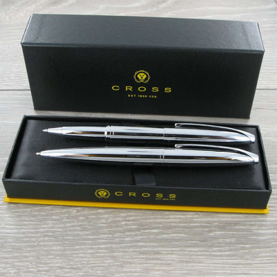 Personalised Cross 885 & 882 ATX Pure Chrome Pen Set Engraveitnow Ltd