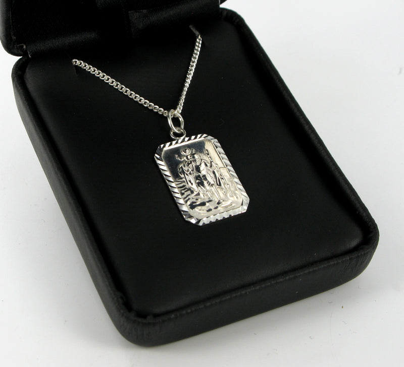 Rectangular St. Christopher with 18" Curb Chain & Presentation Box