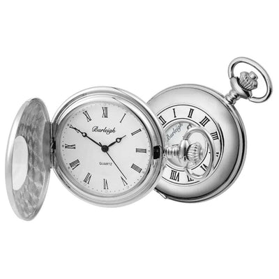 Budget Chrome Half Hunter Pocket Watch by Burleigh CHR1233 - Engraveitnow Ltd