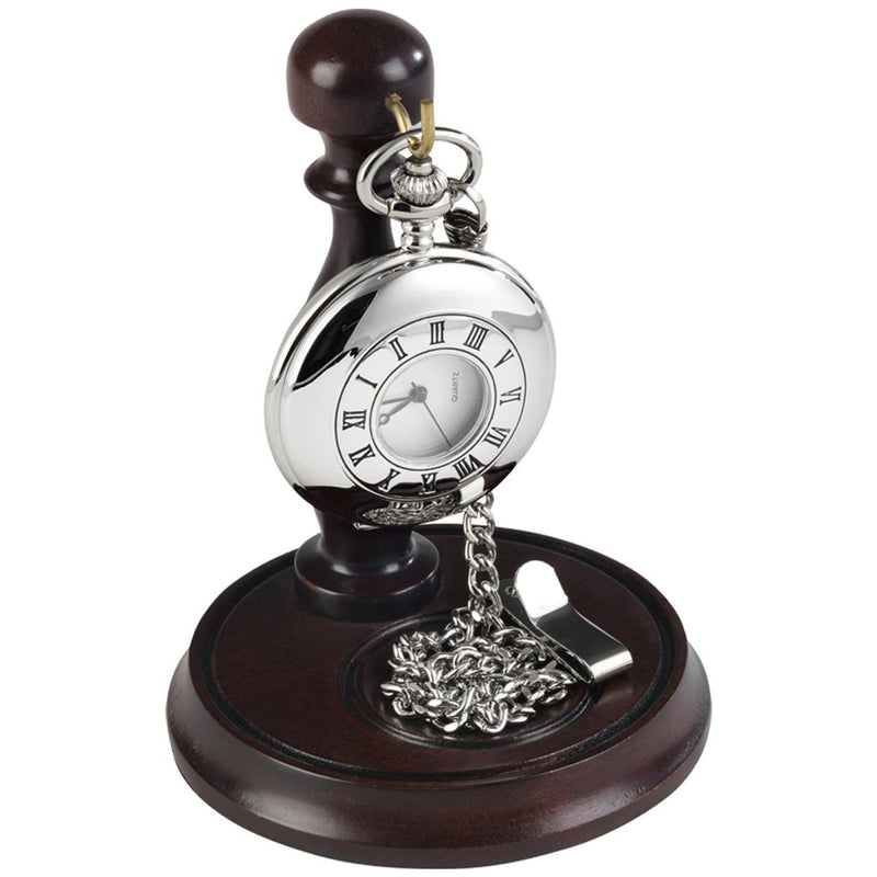 Chrome Half Hunter Pocket Watch by Burleigh with Stand CHR1925